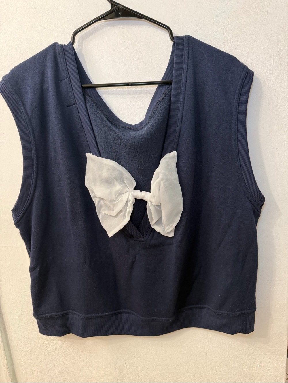 Navy Tank Top with White Bow Accent
